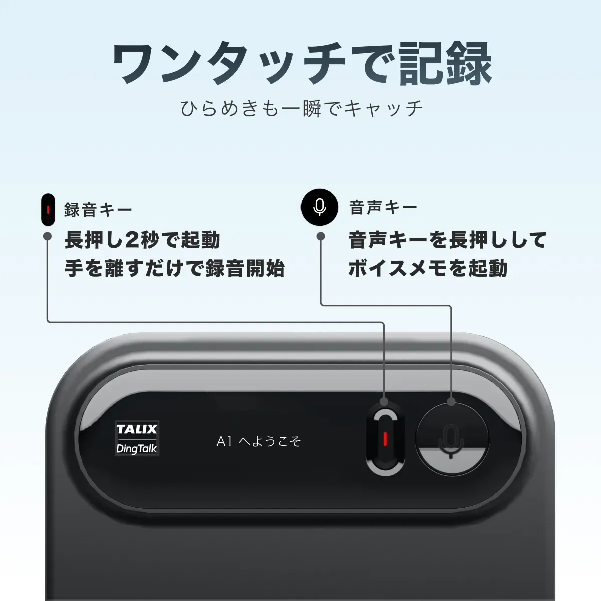 A1のワンタッチ録音と音声メモ操作