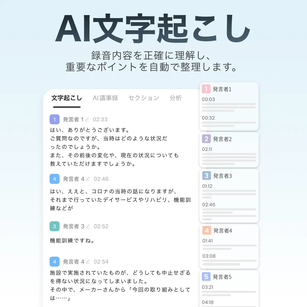 A1のAI文字起こし・議事録画面