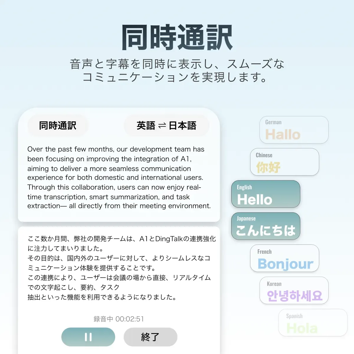 A1の同時通訳画面