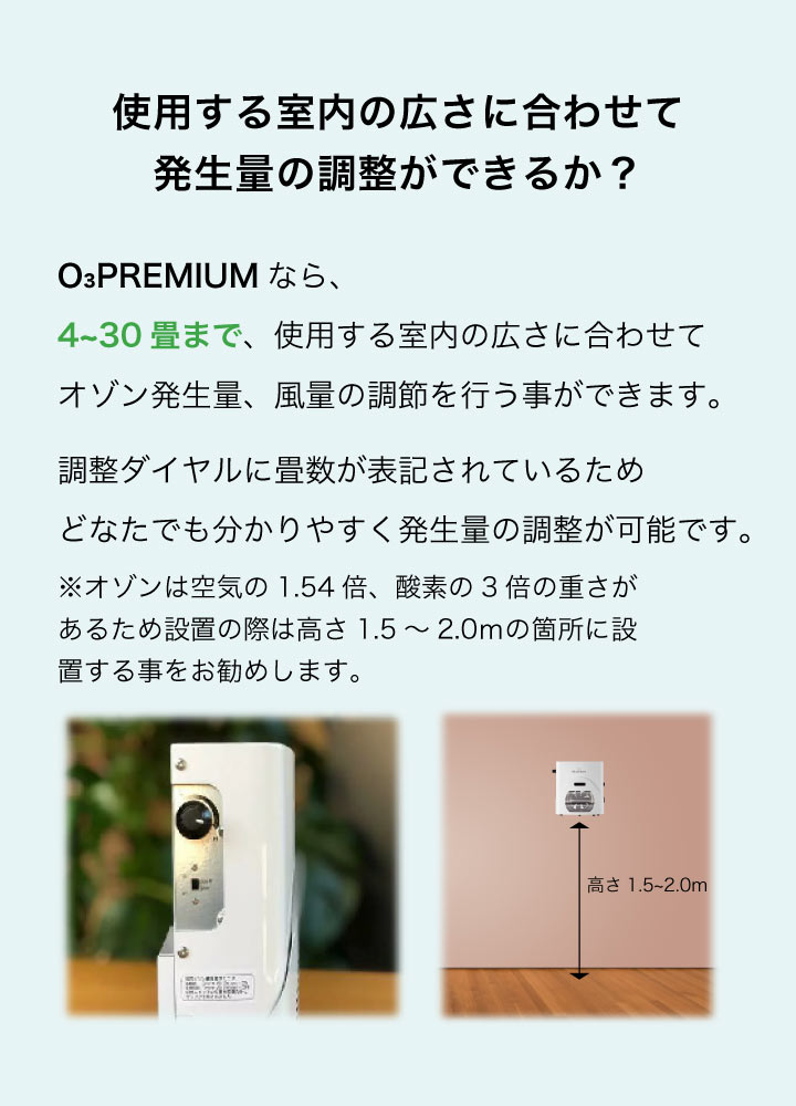 使用する室内の広さに合わせて発生量の調整ができるか？